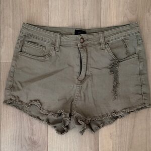 Frayed Hem Olive Women's Denim Shorts